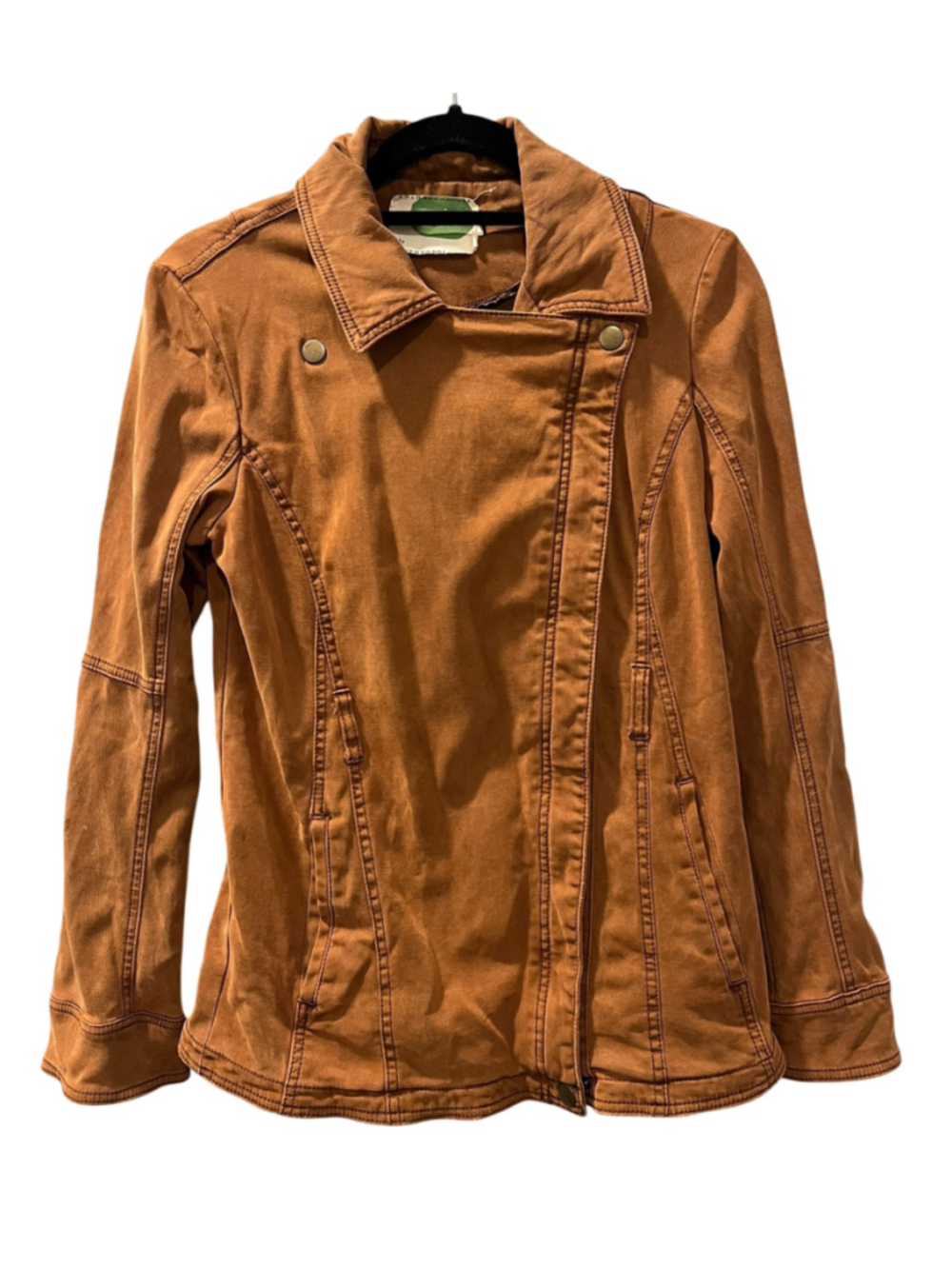 Marrakech Anthropologie Asymmetric Moto Jacket Rust Brown Twill Stretch Size XS